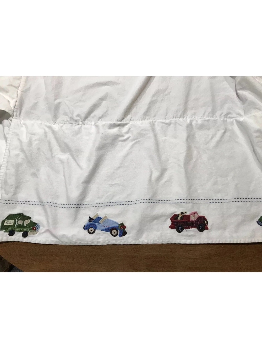 Pottery Barn Kids CARS TRUCKS Crib Bed Skirt Embroidered BedSkirt Dust Ruffle